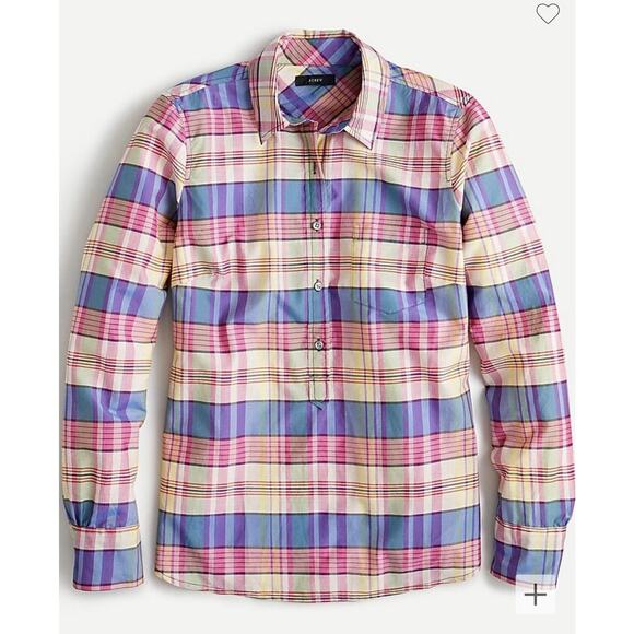 J. Crew Classic Popover Shirt Silk Blend Plaid Size Small NWT - Picture 1 of 6